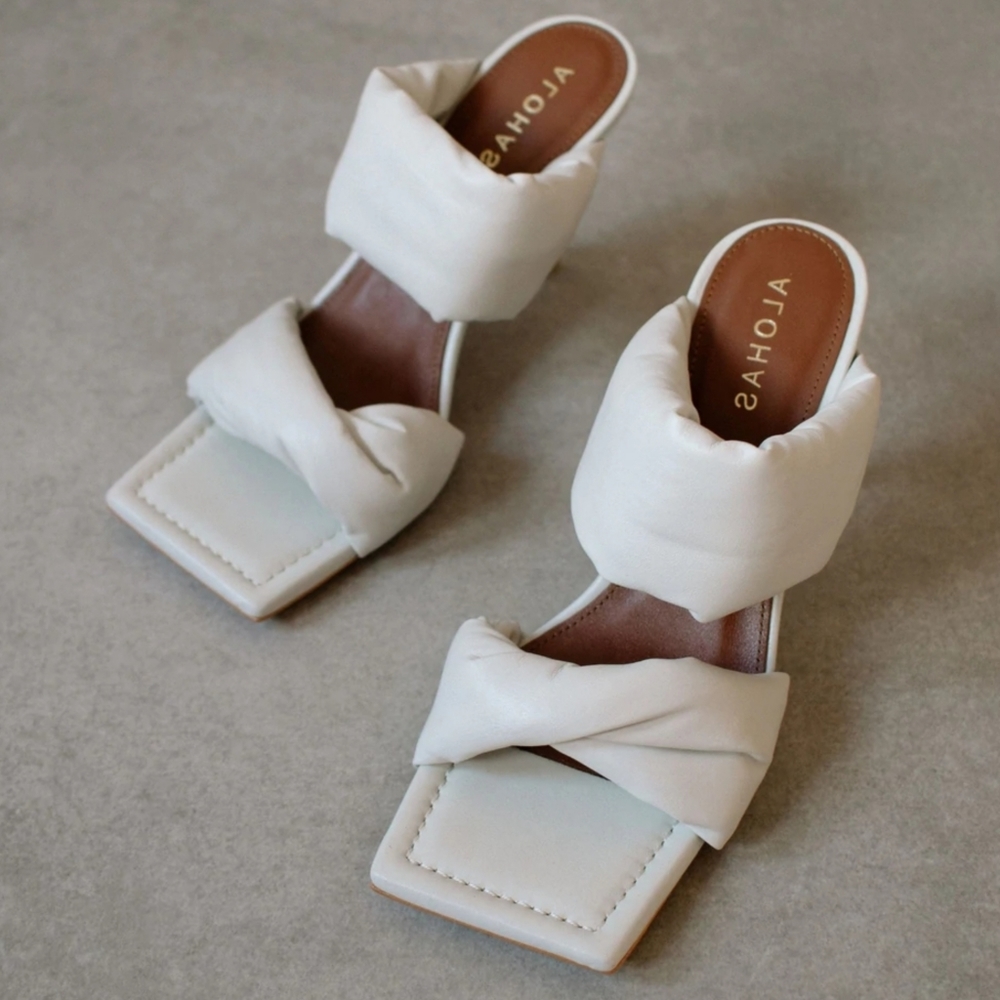 Free People × ALOHAS × Natasha Twist Strap Heel Off White